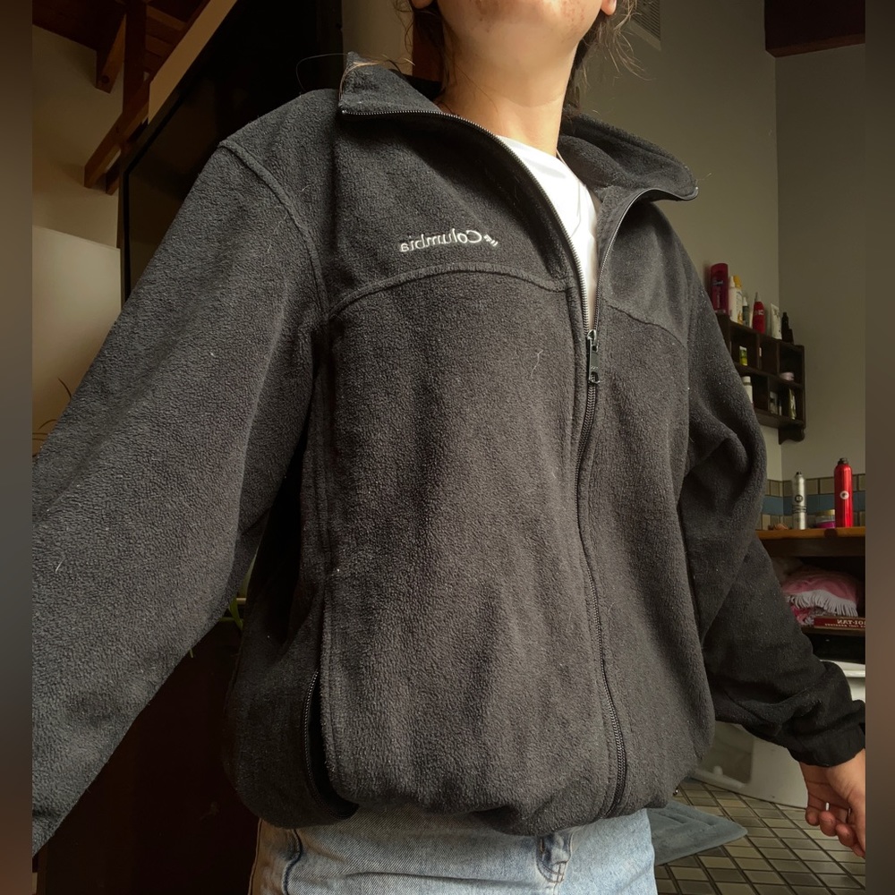 COLUMBIA FLEECE ZIP UP ADJUSTABLE BLACK NORTHFACE SIZE SMALL/MEDIUM